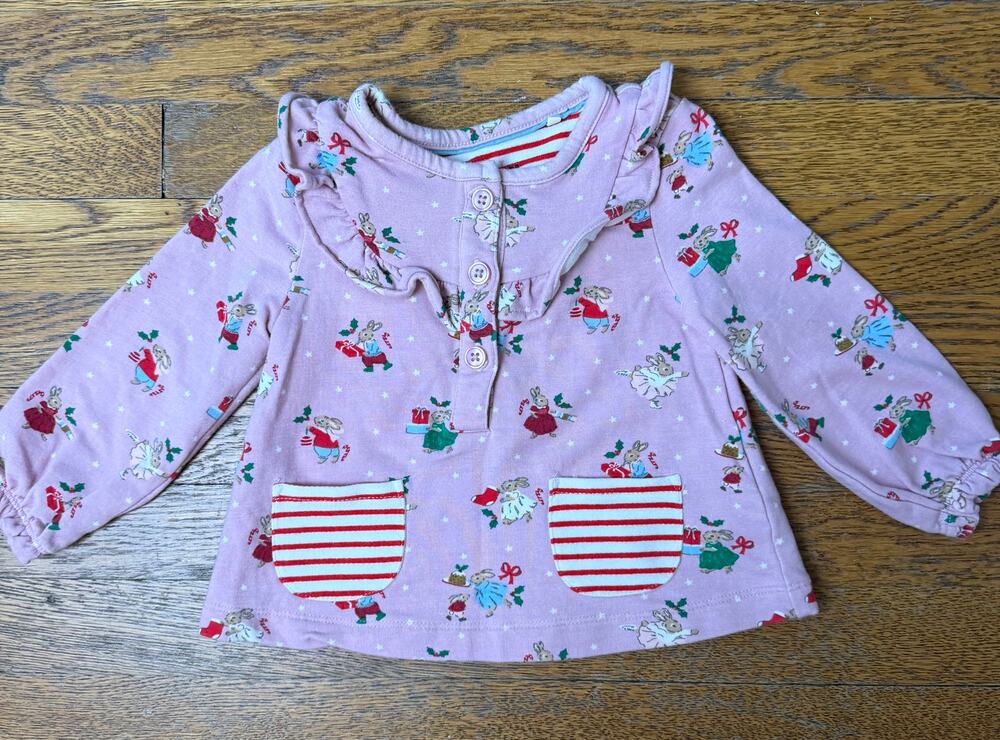 Mini Boden Girls' Bunnies Christmas Collared Blouse 6-9M